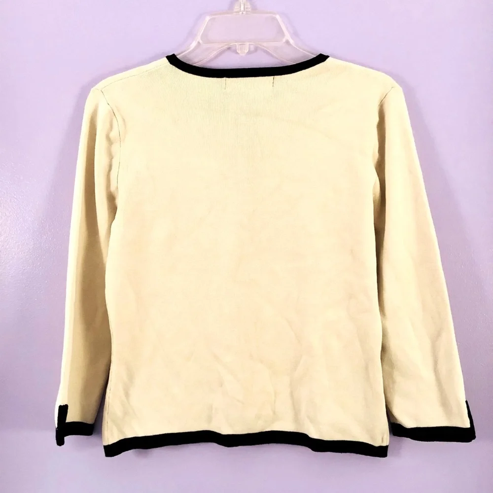 3/4 Length Sleeve Sporty Tennis Zip-Up Cream and Black Colored Sweater - Picture 2 of 7